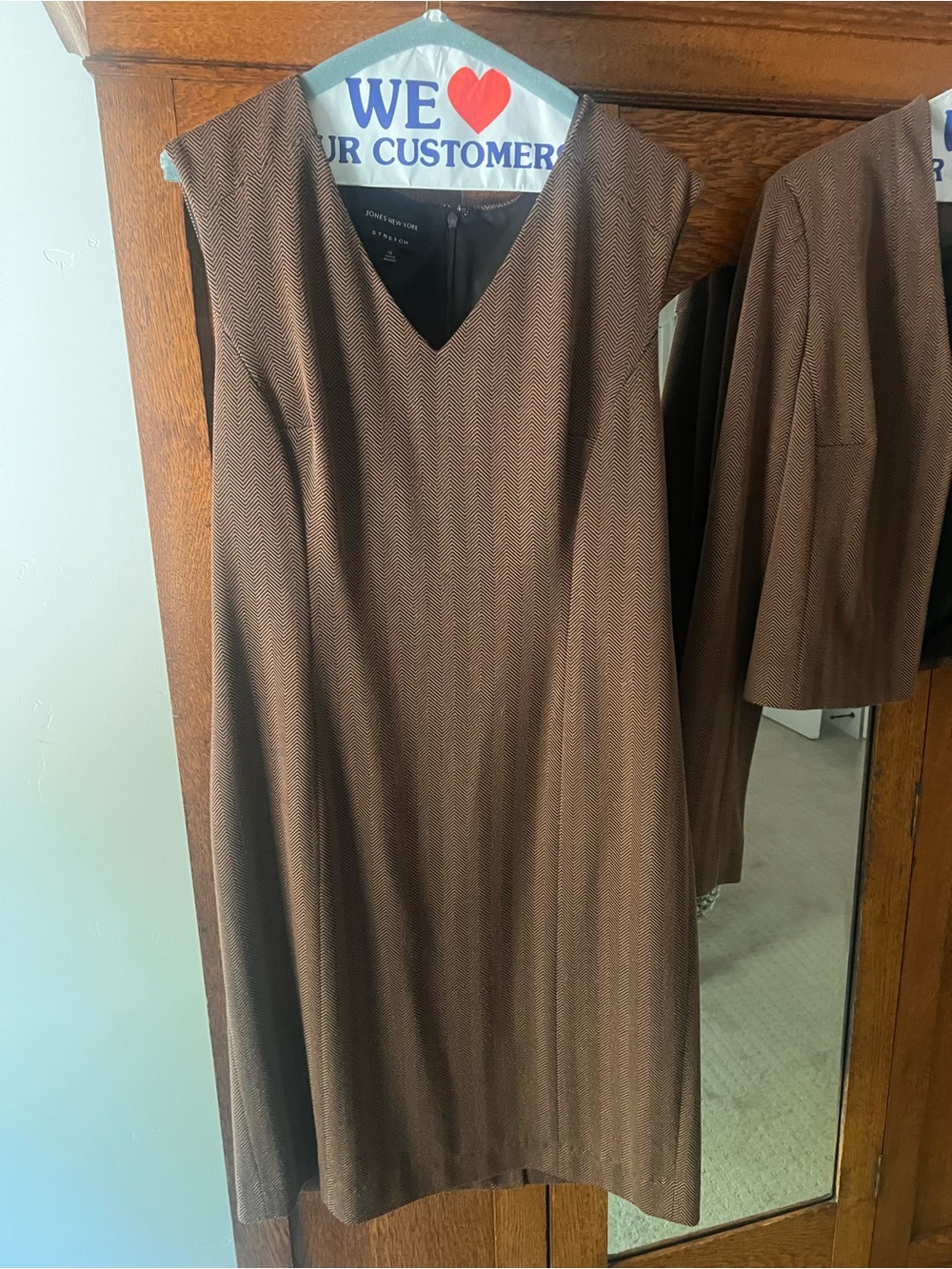 Jones New York - Sleeveless Brown V-Neck Women’s Dress with Jacket